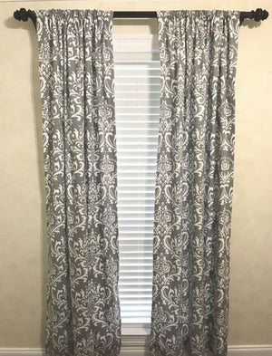 Gray Damask Curtain Panels