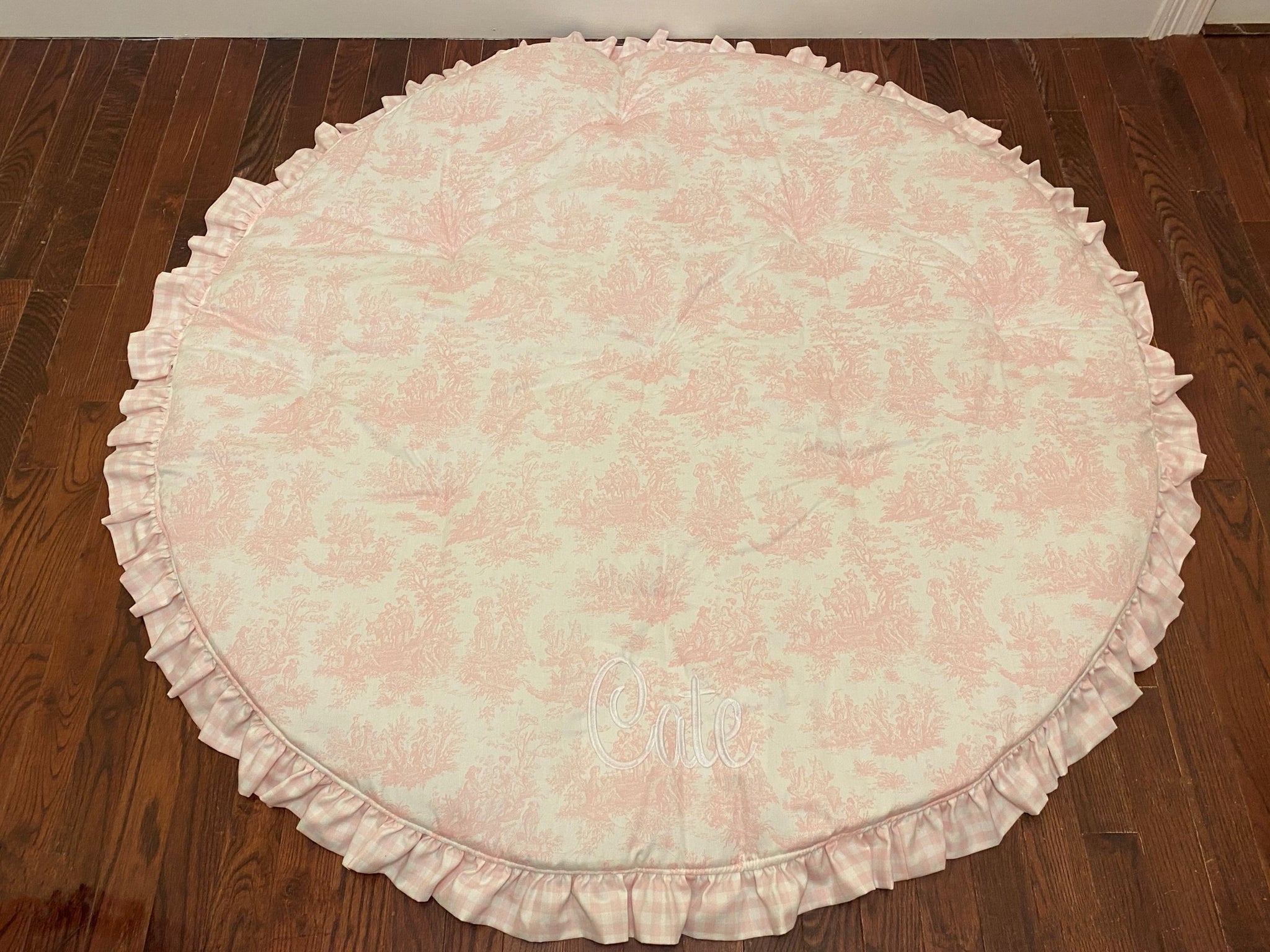 Toile with Gingham Ruffle Tummy Time Play Mat - Choose Your Color