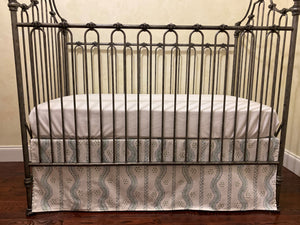 Flat Panel Crib Skirt in Stripes and Vines Designer Fabric, Choose Your Color