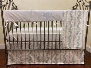 Soft Blue with Green Baby Boy Crib Bedding
