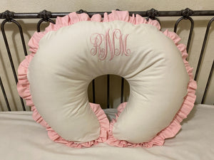 Ivory Cotton Nursing Pillow Cover with Blush Pink Ruffle