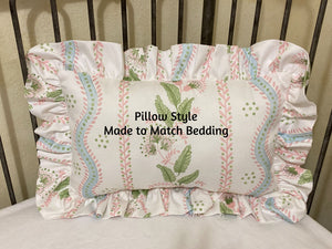 Girl Crib Bedding, Pink and Green Stripes and Vines Baby Bedding