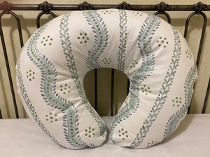 Baby Boy Nursing Pillow Cover, Blue and Green Floral Stripes Nursing Pillow Cover