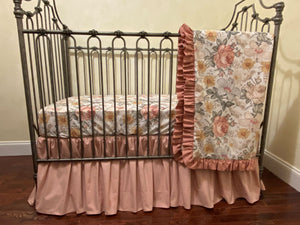 Vintage Floral, Vintage Blush Rose Baby Girl Crib Bedding