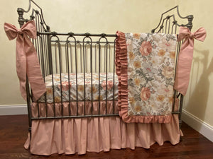 Vintage Floral, Vintage Blush Rose Baby Girl Crib Bedding