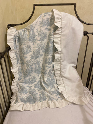 Blue Toile Crib Bedding, Toile Baby Bedding, Scalloped Crib Rail Cover, Scallop Crib Skirt