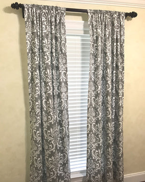 Gray Damask Curtain Panels