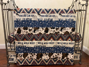Cowboy Crib Bedding Set, Western Nursery Bedding with Navy, Western Chevron, Baby Boy Crib Bedding