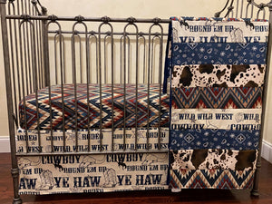 Cowboy Crib Bedding Set, Western Nursery Bedding with Navy, Western Chevron, Baby Boy Crib Bedding