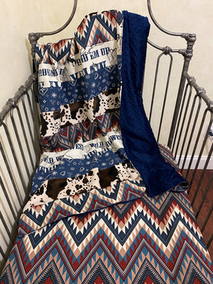 Cowboy Crib Bedding Set, Western Nursery Bedding with Navy, Western Chevron, Baby Boy Crib Bedding