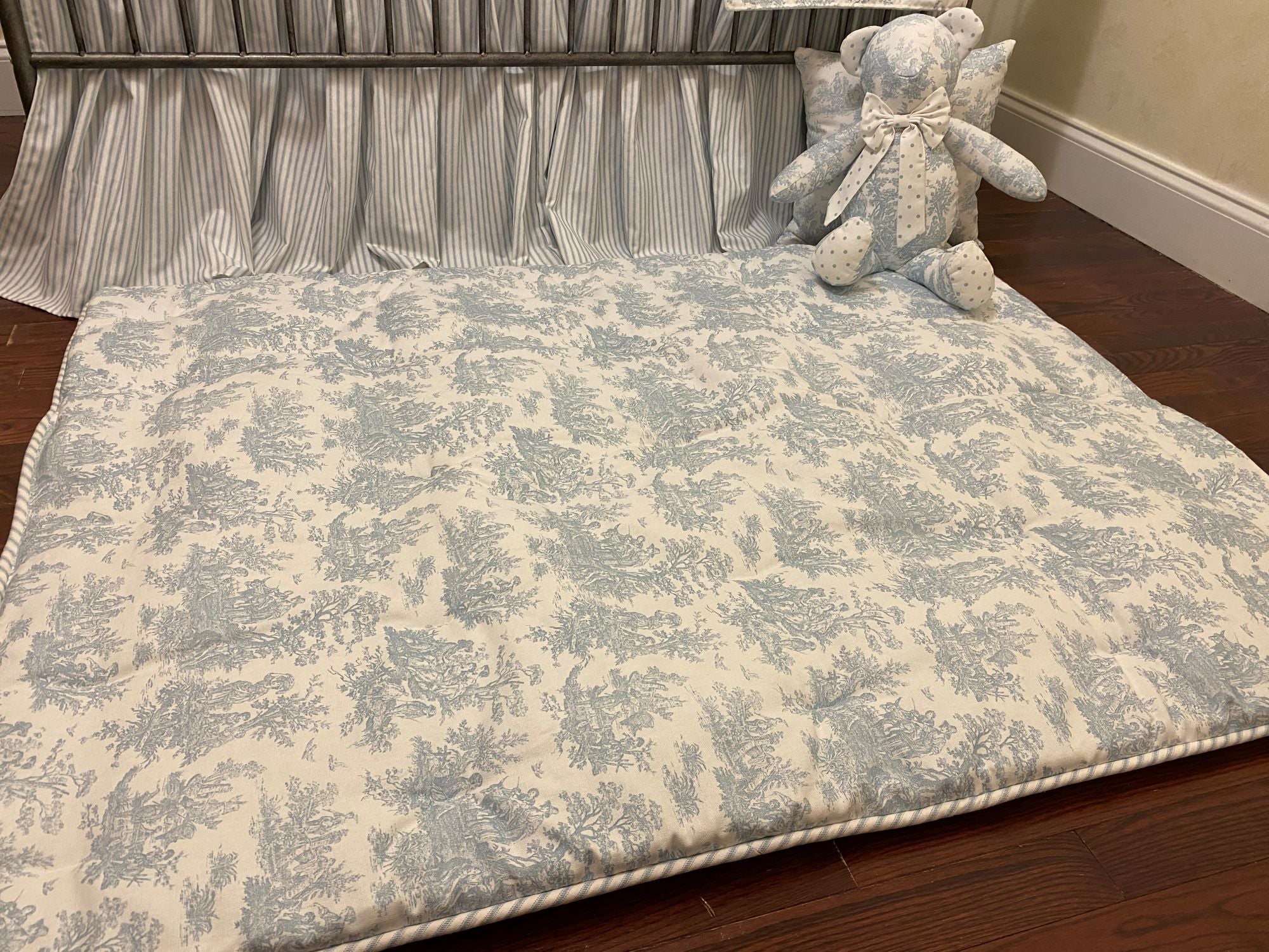 Blue Toile Tummy Time Play Mat