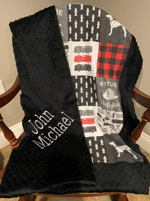Baby Boy Firefighter Baby Blanket in Red, Black, and Gray