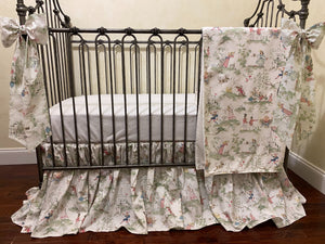 Nursery Rhyme Toile Crib Bedding, Boy Baby Bedding, Girl Crib Bedding
