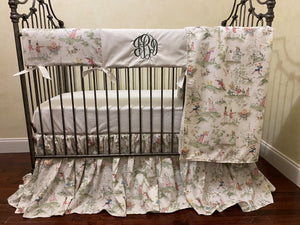Nursery Rhyme Toile Crib Bedding, Boy Baby Bedding, Girl Crib Bedding