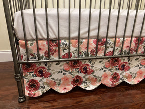 Baby Girl Floral & Pink Crib Bedding, Girl Baby Bedding in Pinks and Burgundy Floral
