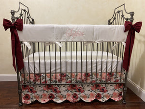Baby Girl Floral & Pink Crib Bedding, Girl Baby Bedding in Pinks and Burgundy Floral