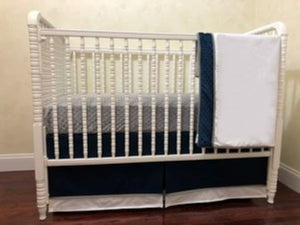White, Navy Blue, and Gray Baby Boy Crib Bedding, Crib Rail Cover