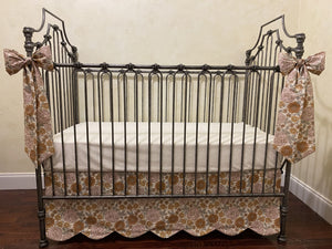 Baby Girl Boho Retro Floral Crib Bedding, Girl Baby Bedding in Retro Floral.