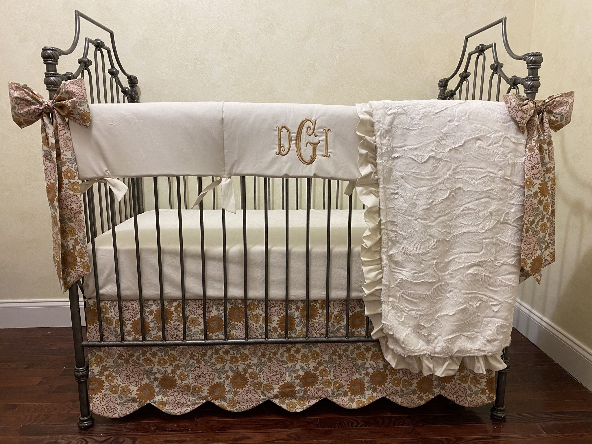 Baby Girl Boho Retro Floral Crib Bedding, Girl Baby Bedding in