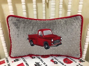 Vintage Truck Accent Pillow in Gray and Red