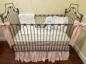 Pale Pink and White Crib Bedding, Girl Baby Bedding, Crib Rail Cover, Gathered Crib Skirt                  t