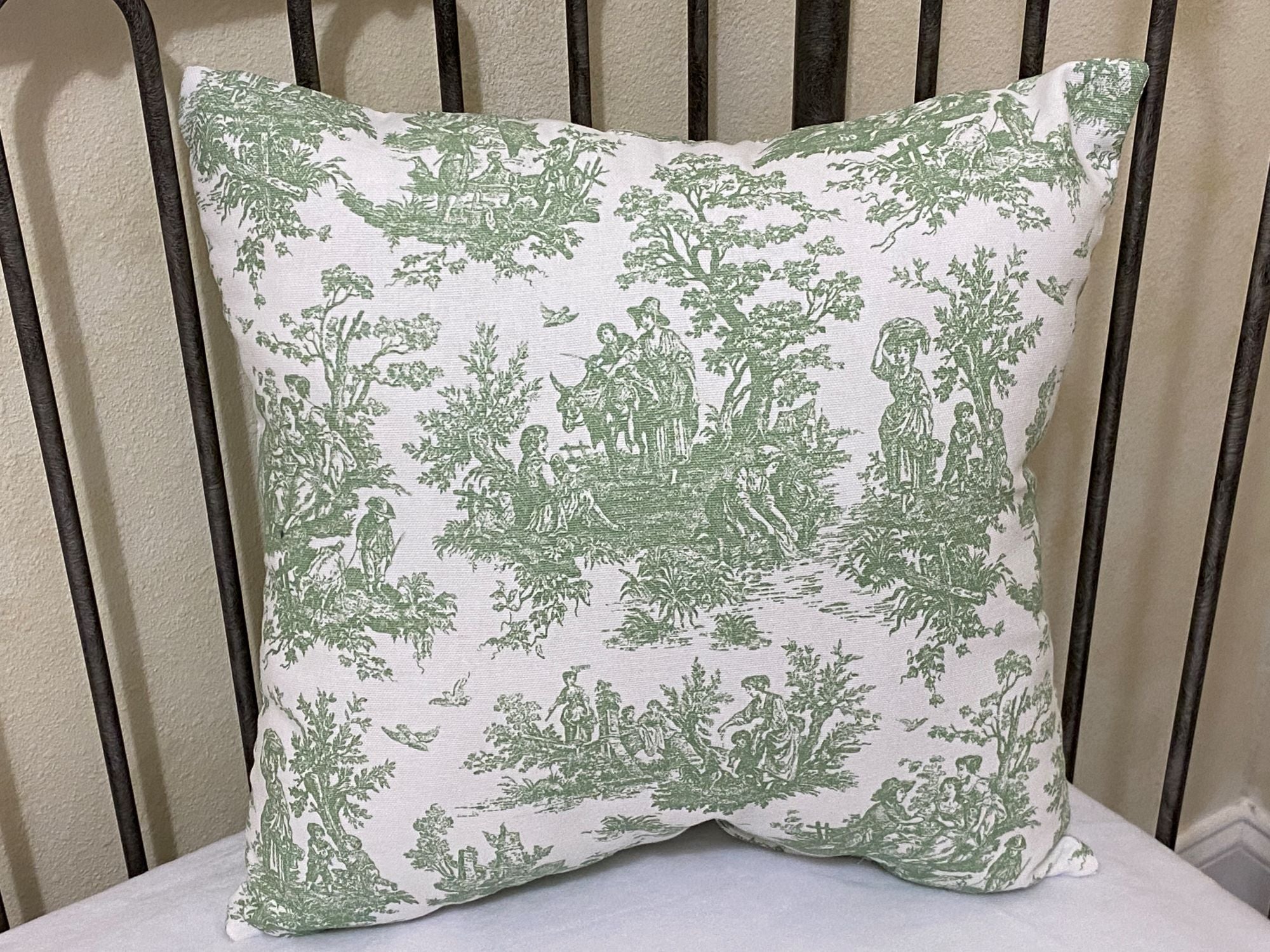 Green Toile Accent Pillow
