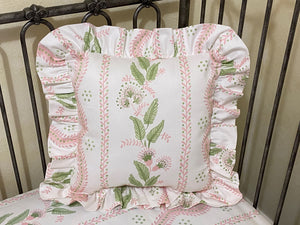 Pink Gingham, Pink & Green Floral Stripes Baby Girl Crib Bedding, Crib Rail Cover, Gingham Crib Skirt