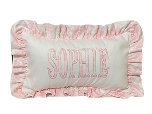 White and Toile Personalized Pillow with Appliqued Name - Blue, Pink, Green, Lavender Toile
