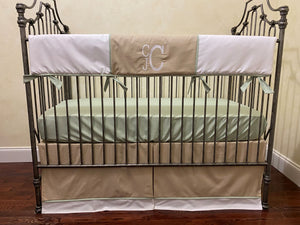 Baby Boy Crib Bedding in White, Tan, and Green