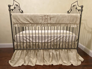 Ivory Natural Toile Crib Bedding, Girl Baby Bedding, Crib Rail Cover, Gathered Crib Skirt