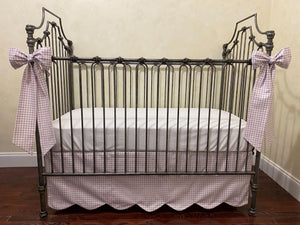 Gingham Scalloped Edge Crib Skirt - Pink, Blue, Green, Lavender, Khaki Gingham Crib Skirt