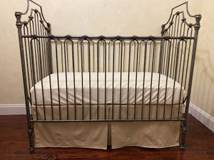 Ivory and Khaki Crib Bedding, Neutral Baby Bedding, Crib Rail Cover, Tailored Crib Skirt