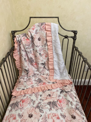 Baby Girl Floral and Blush Pink Linen Crib Bedding
