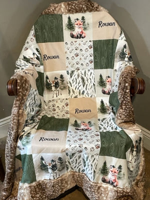 Baby Woodland Animals Baby Blanket, Baby Boy Crib Blanket, Personalized Baby Blanket