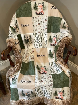 Baby Woodland Animals Baby Blanket, Baby Boy Crib Blanket, Personalized Baby Blanket