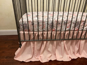Baby Girl Floral and Blush Pink Linen Crib Bedding
