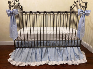 Pale Light Blue Crib Bedding, Boy Crib Bedding, Girl Crib Bedding, Scalloped Crib Rail Cover, Gathered Crib Skirt