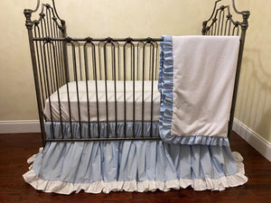 Pale Light Blue Crib Bedding, Boy Crib Bedding, Girl Crib Bedding, Scalloped Crib Rail Cover, Gathered Crib Skirt