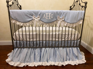 Pale Light Blue Crib Bedding, Boy Crib Bedding, Girl Crib Bedding, Scalloped Crib Rail Cover, Gathered Crib Skirt