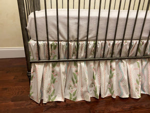 Girl Crib Bedding, Pink, Blue, and Green Stripes and Vines Baby Bedding