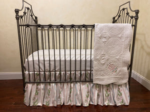 Girl Crib Bedding, Pink, Blue, and Green Stripes and Vines Baby Bedding