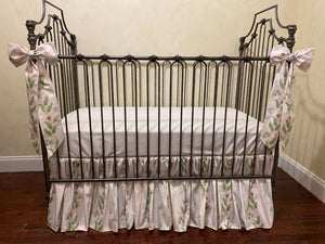 Girl Crib Bedding, Pink, Blue, and Green Stripes and Vines Baby Bedding