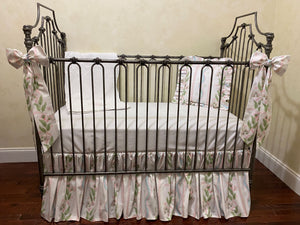 Girl Crib Bedding, Pink, Blue, and Green Stripes and Vines Baby Bedding