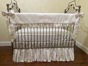 Girl Crib Bedding, Pink, Blue, and Green Stripes and Vines Baby Bedding