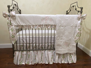 Girl Crib Bedding, Pink, Blue, and Green Stripes and Vines Baby Bedding