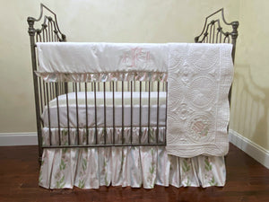 Girl Crib Bedding, Pink, Blue, and Green Stripes and Vines Baby Bedding