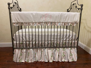 Girl Crib Bedding, Pink, Blue, and Green Stripes and Vines Baby Bedding