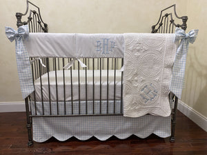 Baby Boy Blue Gingham Crib Bedding, Gingham Crib Skirt