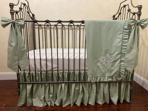 Soft Sage Green Gender Neutral Baby Bedding, Girl Crib Bedding, Boy Crib Bedding, Crib Rail Cover