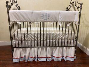 Baby Boy Americana Crib Bedding, Baby Bedding in White, Light Blue, and Red